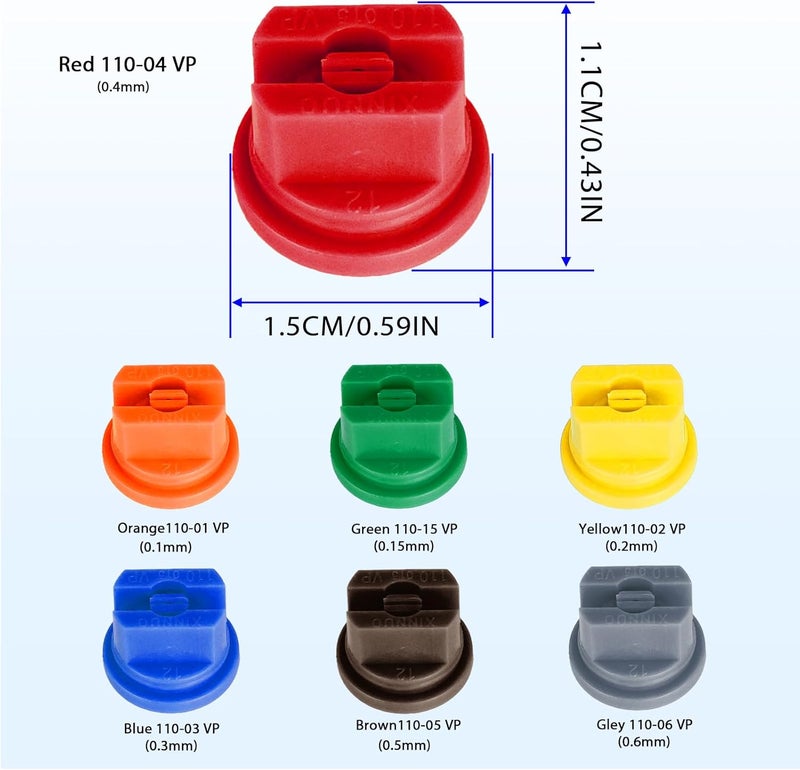 FOJOO 110°Flat Fan Spray Nozzles, 7PCS 0.1–0.6mm Sprayer Nozzle Tips, for the Replacement Boom Pump Sprayer Knapsack, Garden & Agricultural Tank Spraying Equipment-Check Thread Size Before Purchase - Image 3